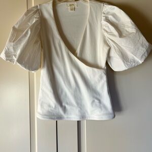 White Wrap Blouse with Puff Sleeves